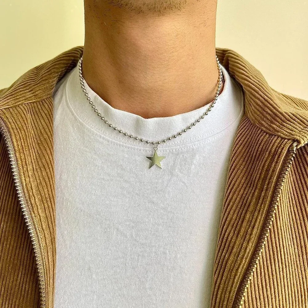 y2k 2000s vintage style heavy metal punk gothic emo star pendant chain necklace